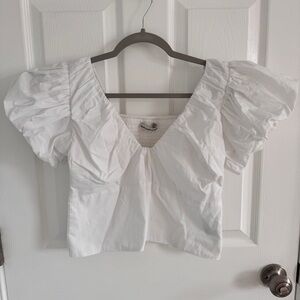 Abercrombie & Fitch White Puff Sleeve Crop Top Shirt